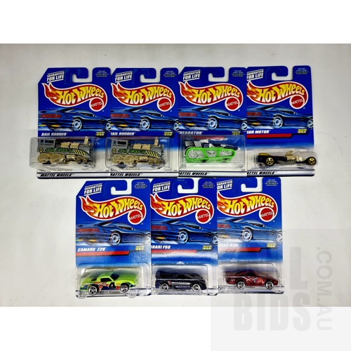 Hot Wheels Assorted Circa 1997 General Series in Original Blister Packs - Set of 7 Approx 1:64 Scale Diecast Models