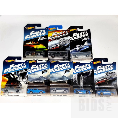 Hot Wheels Assorted Fast & Furious in Original Blister Packs - Set of 8 Approx 1:64 Scale Diecast Models