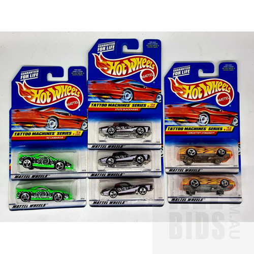 Hot Wheels Tattoo Machines Series in Original Blister Packs - Set of 7 Approx 1:64 Scale Diecast Models