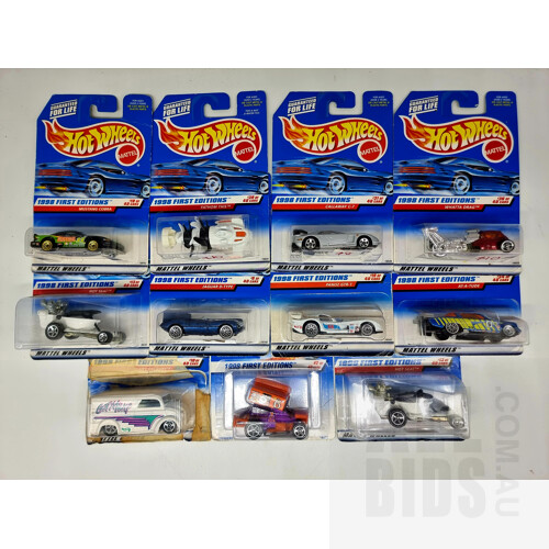 Hot Wheels Assorted 1998 First Editions in Original Blister Packs - Set of 11 Approx 1:64 Scale Diecast Models