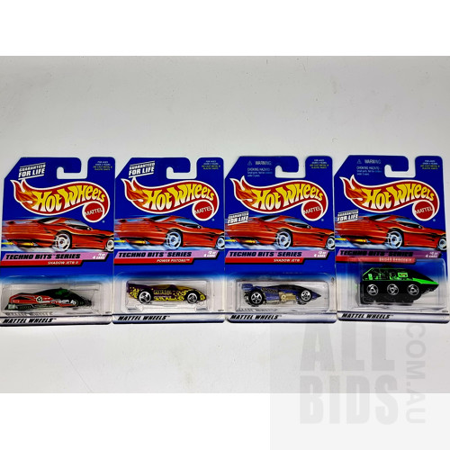 Hot Wheels 1997 Techno Bits Series Complete Set in Original Blister Packs - Set of 4 Approx 1:64 Scale Diecast Models
