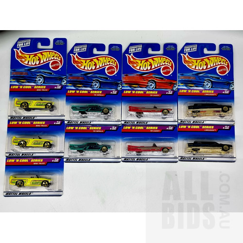 Hot Wheels 1997 Low N Cool Series Complete Set & Extras in Original Blister Packs - Set of 9 Approx 1:64 Scale Diecast Models