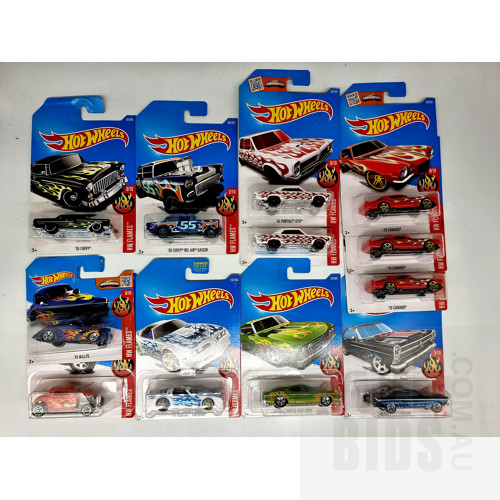 Hot Wheels 2015 Assorted HW Flames in Original Blister Packs - Set of 12 Approx 1:64 Scale Diecast Models