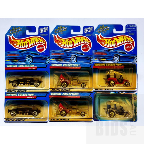 Hot Wheels Assorted Virtual Collection Circa 1999 - Set of 6 Approx 1:64 Scale Diecast Models