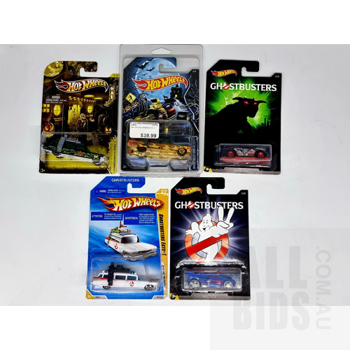 Hot Wheels Assorted Ghostbusters Cars - Set of 5 Approx 1:64 Scale Diecast Models