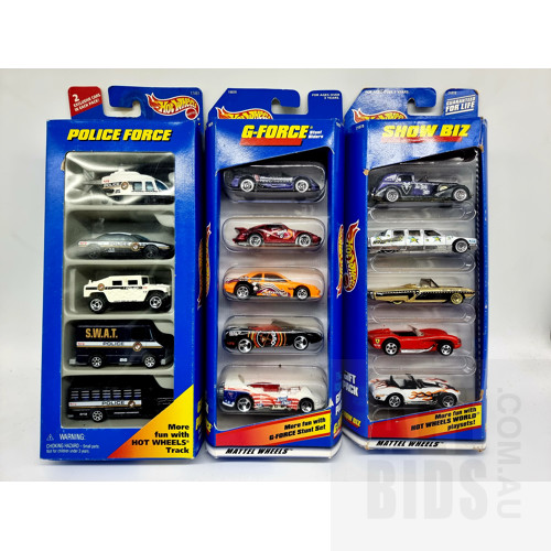 Hot Wheels Circa 1996-7-8, 5 Car Gift Packs Approx 1:64 Scale Diecast Models