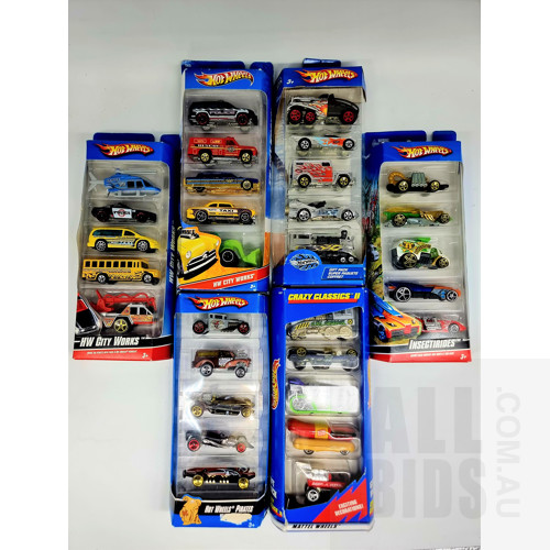 Hot Wheels Six Assorted 5 Car Packs Approx 1:64 Scale Diecast Models