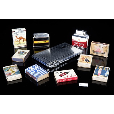 Group of Collectible Cigarette Lighters and Vintage Matchboxes