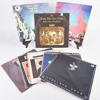 Quantity of Eight Vinyl 12 inch LP Records Including Uriah Heep, Crosby, Stills and Nash, ELO, Steel Eye Span and More