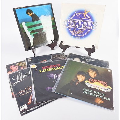 Quantity of Nine Vinyl 12 inch LP Records Including Bee Gees, Boz Scaggs, Carpenters and More