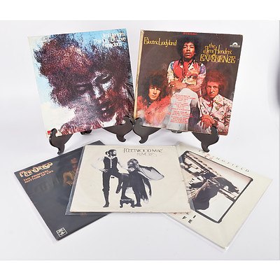 Quantity of Five Vinyl 12 inch LP Records Including Two Jimi Hendrix Records, Fleetwood Mack and More