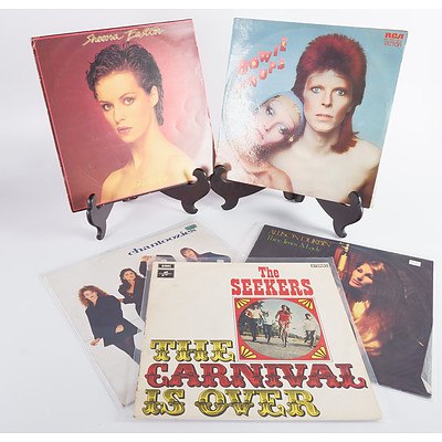 Quantity of Five Vinyl 12 inch LP Records Including David Bowie, Chantoozies, The Seekers and More