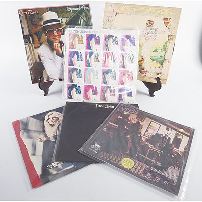 Quantity of Six Vinyl 12 inch LP Records Including Four Elton John Records, Smokie and More