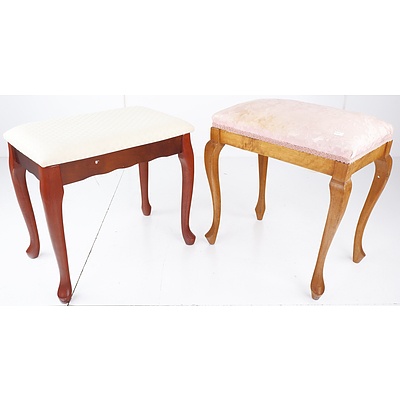 Two Vintage Piano Stools with Upholstered Seats