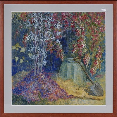 A Framed Oil Painting of a Garden Scene