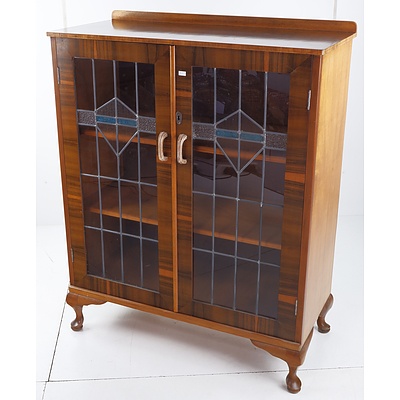 1920s Display Cabinet with Leadlight Doors and Cabriole Feet