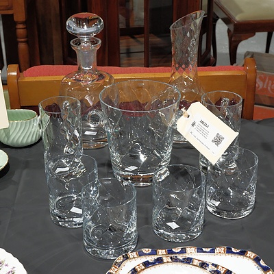 Collection of Krosno 'Silhouette' Glassware including Ice Bucket, Decanter, Four Tumblers and Two Steins