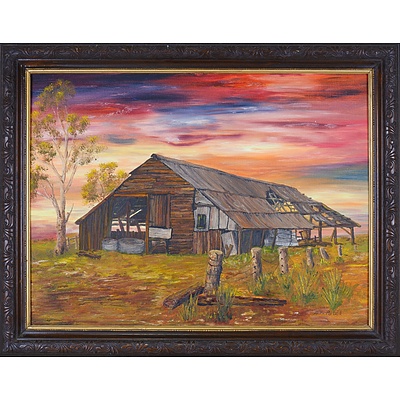 A. F. Paulik (20th Century), Untitled (Barn at Sunset), Oil on Board