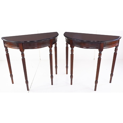 A Good Pair of Antique Style Mahogany Hall Tables with Single Drawer