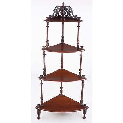 Antique Walnut Four Tier Corner Whatnot with Finely Turned Supports