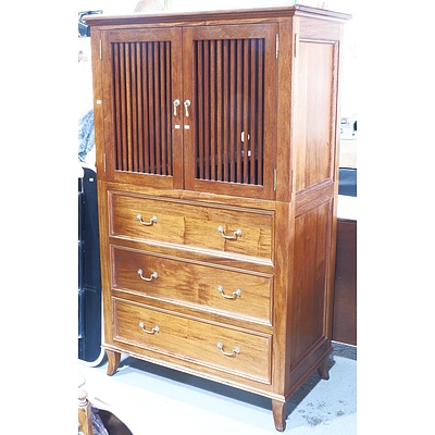 Vintage Style Entertainment Cabinet with Birdcage Doors and Three Drawers