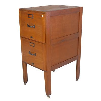Antique Queensland Maple Two Drawer Filing Cabinet on Casters