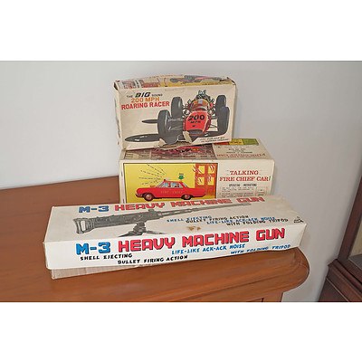 Three Vintage Boxed Toys, Including Talking Fire Chief Car