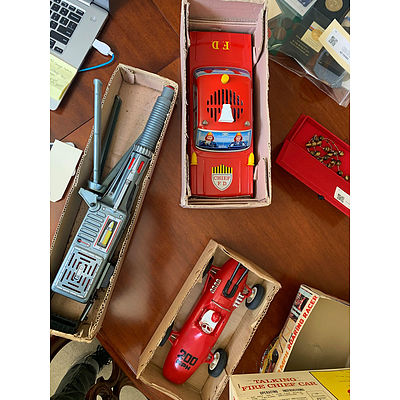 Three Vintage Boxed Toys, Including Talking Fire Chief Car