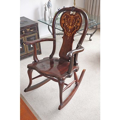 Antique Rocking Chair with Shell and Fruitwood Inlay