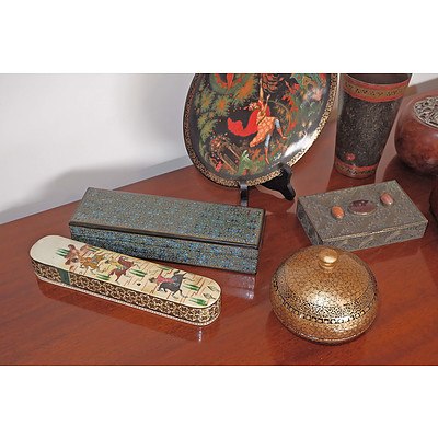 Nice Collection of Persian Lacquer Boxes Etc