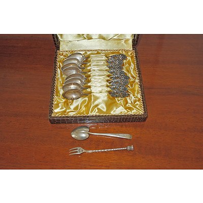 .800 Silver Coffee Spoons, Plus Sterling Silver Condiment Spoons and Fork