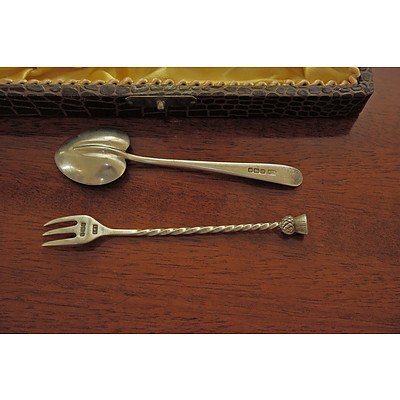 .800 Silver Coffee Spoons, Plus Sterling Silver Condiment Spoons and Fork