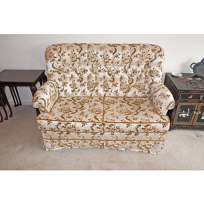 Pair of Vintage Floral Upholstered Two Seater Lounges, with Footstool
