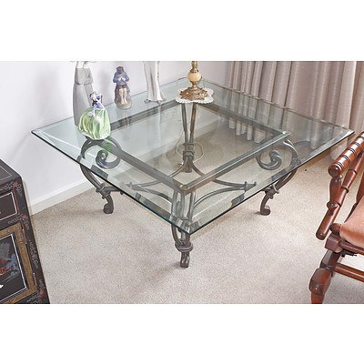 Contemporary Wrought Iron and Bevelled Glass Coffee Table