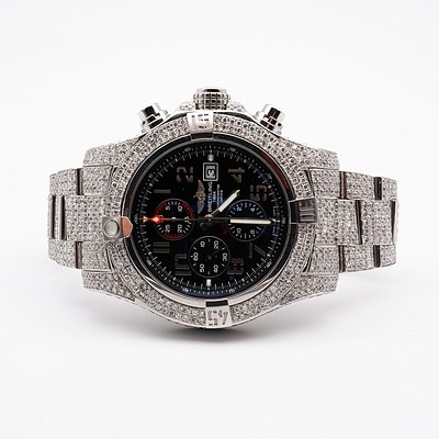 Genuine Breitling Super Avenger II Diamond Set Stainless Steel Gents Wristwatch, Total Diamond Weight 18.69ct 