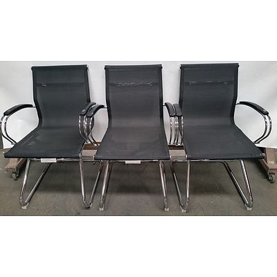 Mesh Cantilever Chairs - Lot of Three