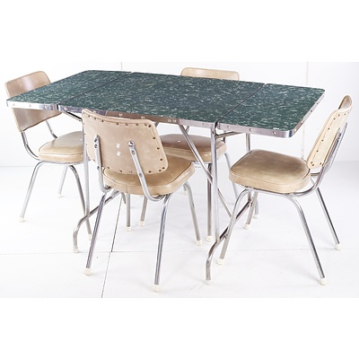 Retro Laminex Topped Dining Table with Drop Ends and a Set of Four Matching Chairs