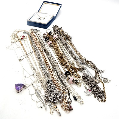 Mixture of Silver Tone Costume Jewellery, Including Necklaces, Pendants and More