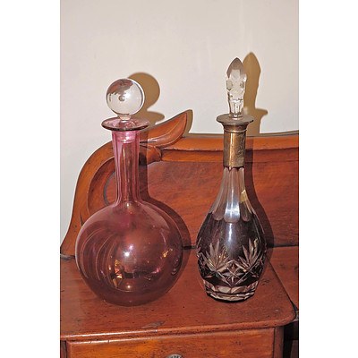 Ruby Flashed Decanter and a Silver Mounted Amethyst Overlayed Decanter