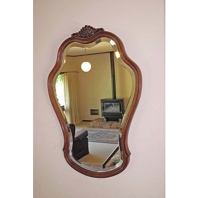 Vintage Carved Mahogany Bevelled Glass Mirror