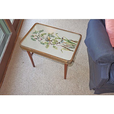 Vintage Side Table, Top with Tapestry Under Glass