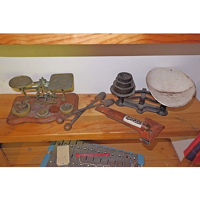Two Sets of Vintage Balance Scales, Shoe Forms Etc