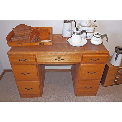 Vintage Maple Double Pedestal Desk
