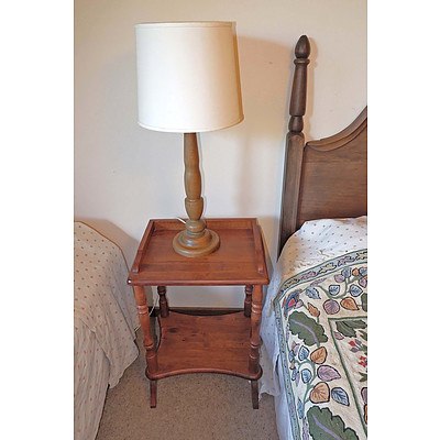 Wooden Side Table and Table Lamp