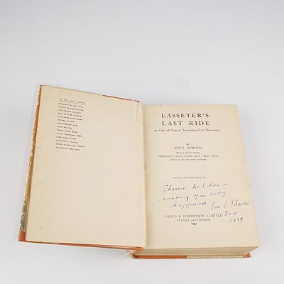 Signed First Edition, Ion Idriess, Lasseter's Last Ride Angus and Robertson LTD, 1939, with Dust Jacket