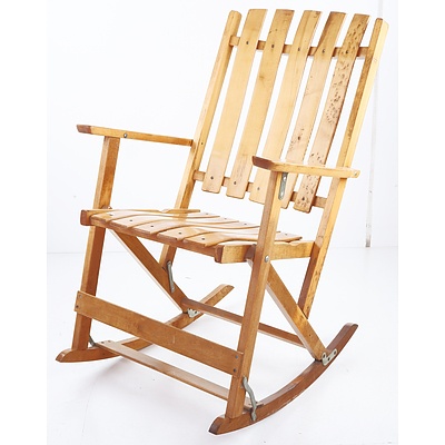 European Slatted Birch Folding Rocking Chair