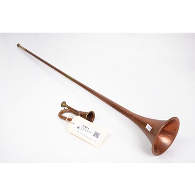 Vintage Mountain Horn (104cm) and a Miniature Bugle  (13cm)