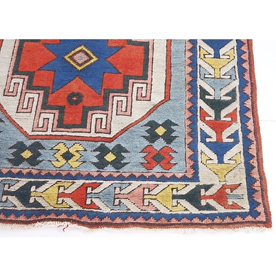 Vintage Kazak Hand Knotted Wool Pile Rug with Geometric Design
