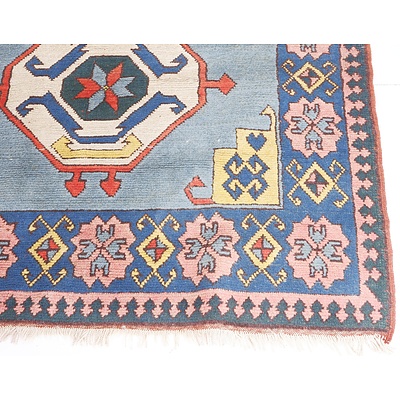 Vintage Kazak Hand KNotted Wool Pile Rug with Geometric Floral Design