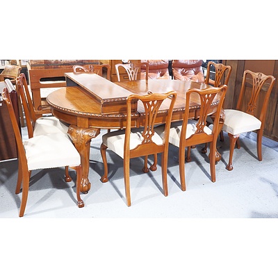 Circa 1920s Maple Three-Leaf Extension Dining Table with Eight Chairs
